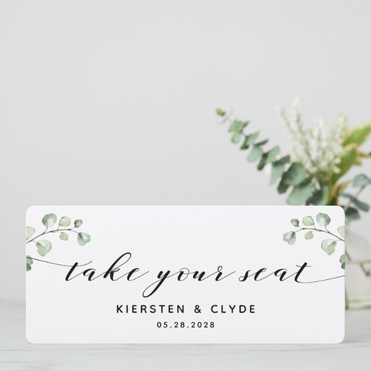 Zwarte Calligraphy Groenery Neem Uw Plaats Bovenst Kaart (Staand voorkant)