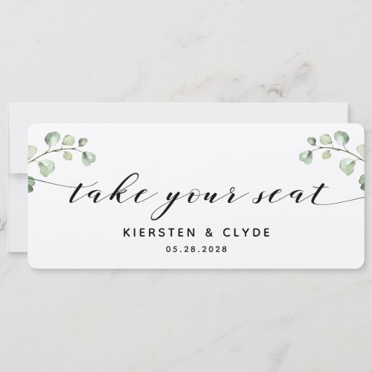 Zwarte Calligraphy Groenery Neem Uw Plaats Bovenst Kaart (Voorkant)