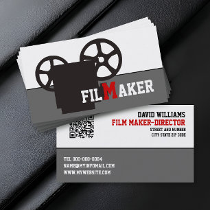 Zwarte camera en QR-code filmmaker Visitekaartje