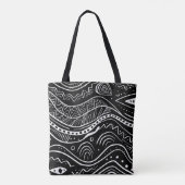 Zwarte Canvas tas met Abstract wit patroon (Achterkant)