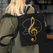 Zwarte Canvas tas met haar naam & treble sleutel