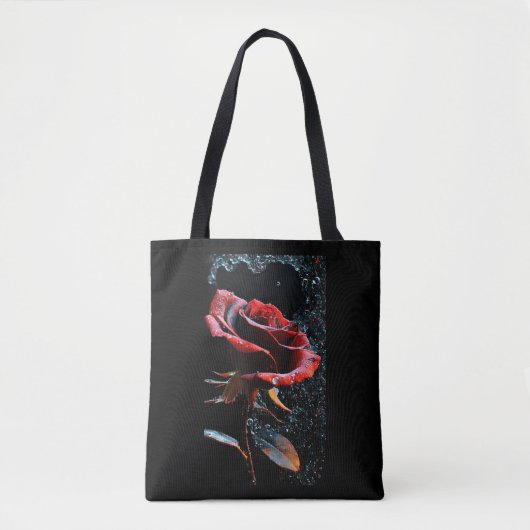 "Zwarte Canvas tas met Red Rose Design" (Voorkant)