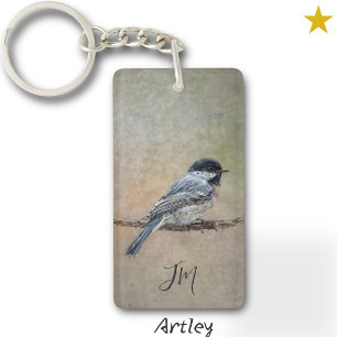 Zwarte-Capped Chickadee Bird Schilderen Initialen Sleutelhanger