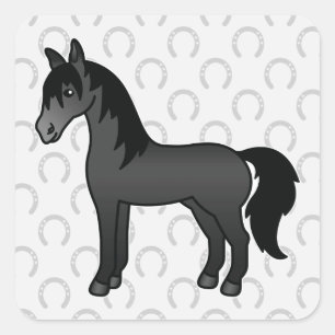 Zwarte Cartoon Paard Vierkante Sticker