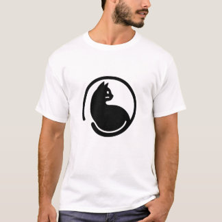 Zwarte Cat Circle Silhouette Minimalistische Print T-shirt