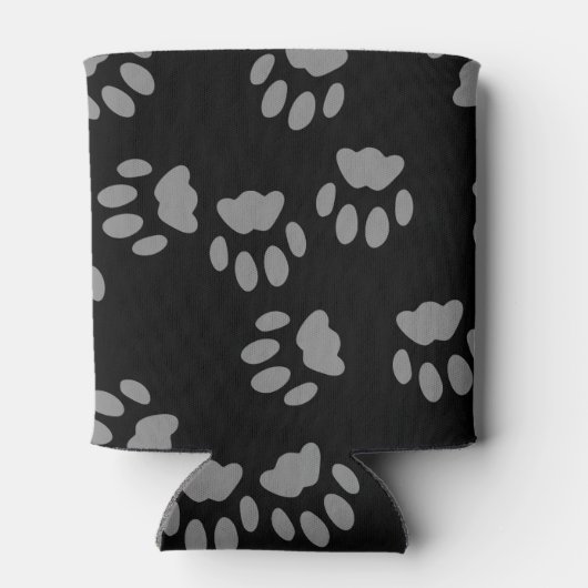Zwarte Cat Grey Paw Prints Gepersonaliseerde Koelb Blikjeskoeler (Achterkant)