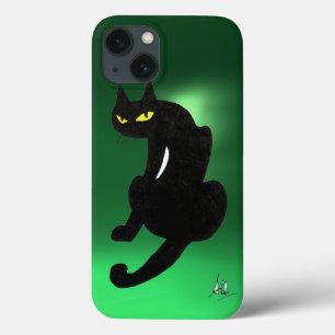 ZWARTE CAT-groen iPhone 13 Hoesje
