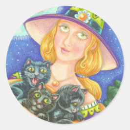 ZWARTE CAT KITTENT EN WITCH STICKERS BLAD-Ronde