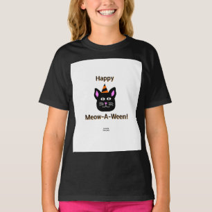Zwarte Cat Meow-A-Ween Meisjes Zwart Basic T Shirt