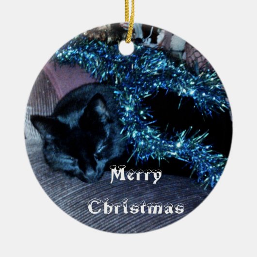 ZWARTE CAT MERRY CHRISTMAS-versiering Keramisch Ornament (Voorkant)