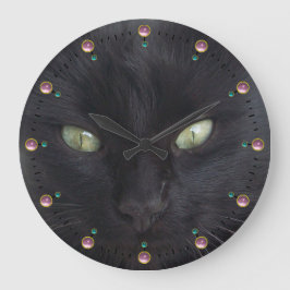ZWARTE CAT-PORTRAIT MET EMERALD OGEN, Roze Gemston Grote Klok