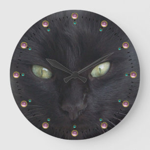 ZWARTE CAT-PORTRAIT MET EMERALD OGEN, Roze Gemston Grote Klok