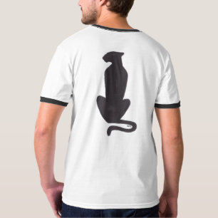 Zwarte Cat Silhouette mannen witte ringer T-shirt