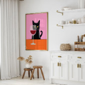 Zwarte Cat Wijnglas Print Poster