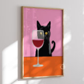 Zwarte Cat Wijnglas Print Poster
