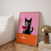 Zwarte Cat Wijnglas Print Poster