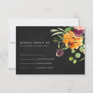 ZWARTE CHACKBOARD BLUSH YELLOW ORANJE FLORAL RSVP KAARTJE