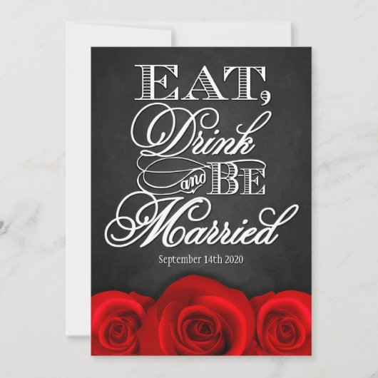Zwarte Chalkboard Red Rose Wedding Invitting Kaart (Voorkant)
