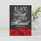 Zwarte Chalkboard Red Rose Wedding Invitting Kaart (Staand voorkant)