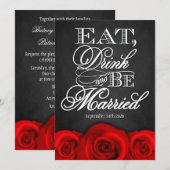 Zwarte Chalkboard Red Rose Wedding Invitting Kaart (Voorkant / Achterkant)