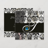 ZWARTE CHAMPAGNE ZIJDE DAMAST MONOGRAM BLAUWE SAPP KAART (Voorkant / Achterkant)