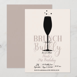 Zwarte champagneglas brunch & bubbels verjaardag kaart