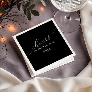 Zwarte Cheers To The New Year Minimalistische Scri Servet