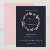 ZWARTE CHERRY BLOSSOM FLORAL WREATH WEDDING INVITE BEDANKKAART (Voorkant / Achterkant)