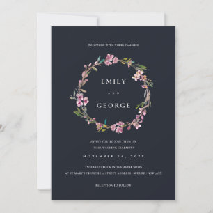 ZWARTE CHERRY BLOSSOM FLORAL WREATH WEDDING INVITE BEDANKKAART