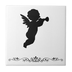 Zwarte cherub silhouet op gekleurde achtergrond tegeltje