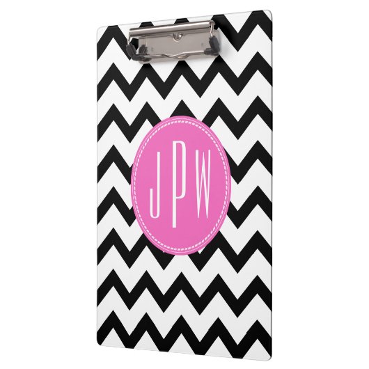 Zwarte Chevron en roze monogram Klembord (Links)