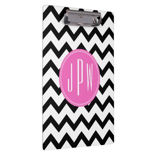 Zwarte Chevron en roze monogram Klembord (Rechts)