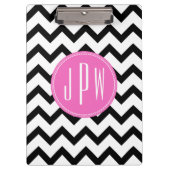 Zwarte Chevron en roze monogram Klembord (Voorkant)