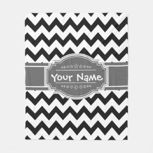 Zwarte Chevron met grijze persoonlijke naam Fleece Deken