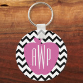 Zwarte Chevron Pink Apple Monogram leraar Sleutelhanger (Voorkant)