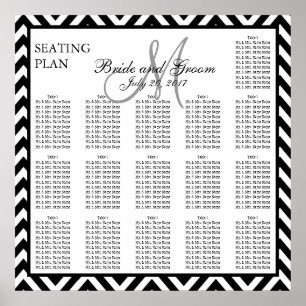 Zwarte Chevron Zig Zag Wedding Seating Chart 160 Poster