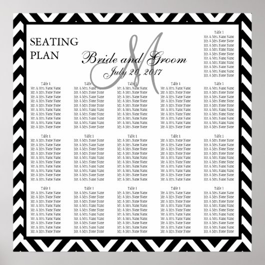 Zwarte Chevron Zig Zag Wedding Seating Chart 160 Poster (Voorkant)