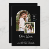 Zwarte Chic Boog Foto Script Overlay Afstuderen Aankondiging (Voorkant / Achterkant)