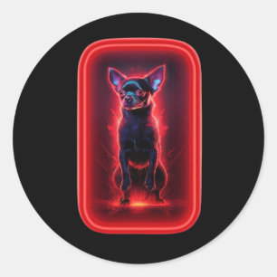 Zwarte Chihuahua danst te midden van neon rood lic Ronde Sticker