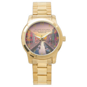 Zwarte Christelijke Geloof kruis met Numeri 6:26 Horloge
