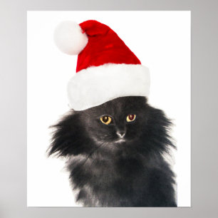 ZWARTE CHRISTMAS CAT MET SANTA CLAUS PET POSTER