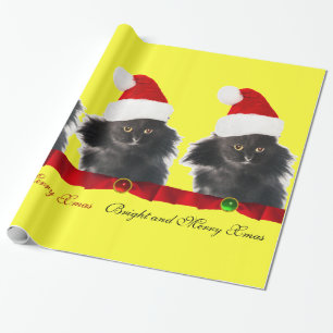 ZWARTE CHRISTMAS CAT, SANTA CLAUS PET EN RED RIBBO CADEAUPAPIER