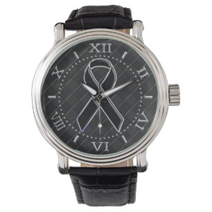Zwarte Chroom Stijl Lint Bewustzijns Schijf Horloge