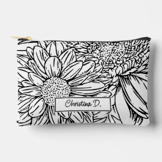 Zwarte chrysanten op witte achtergrond met naam etui