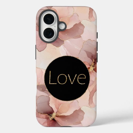 Zwarte Cirkel Blush Roze Bloemen Goud Glitter Lief Case-Mate iPhone Case (Achterkant)