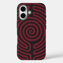Zwarte cirkel labyrint (Maroon) Fine Art