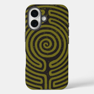 Zwarte cirkel labyrint (olijf) Fine Art iPhone 16 Hoesje