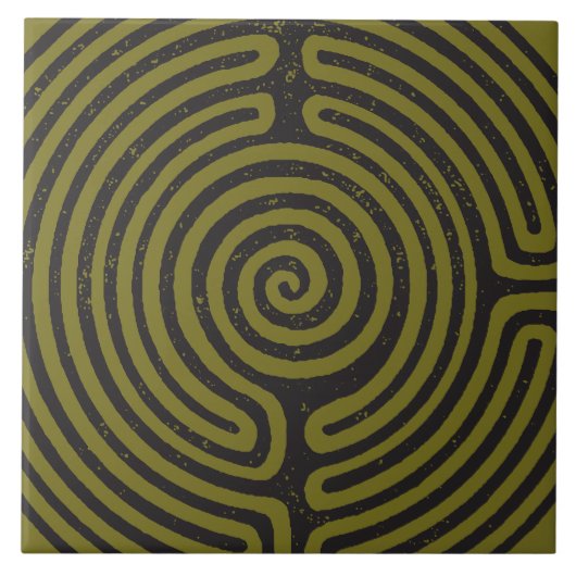 Zwarte cirkel labyrint (olijf) Fine Art Tegeltje (Voorkant)