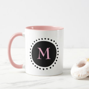Zwarte Cirkel Monogram Roze Twee Tons Mok