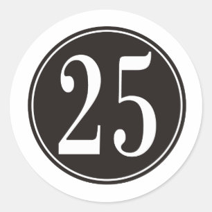 Zwarte cirkel - nummer 25 (voorzijde) ronde sticker